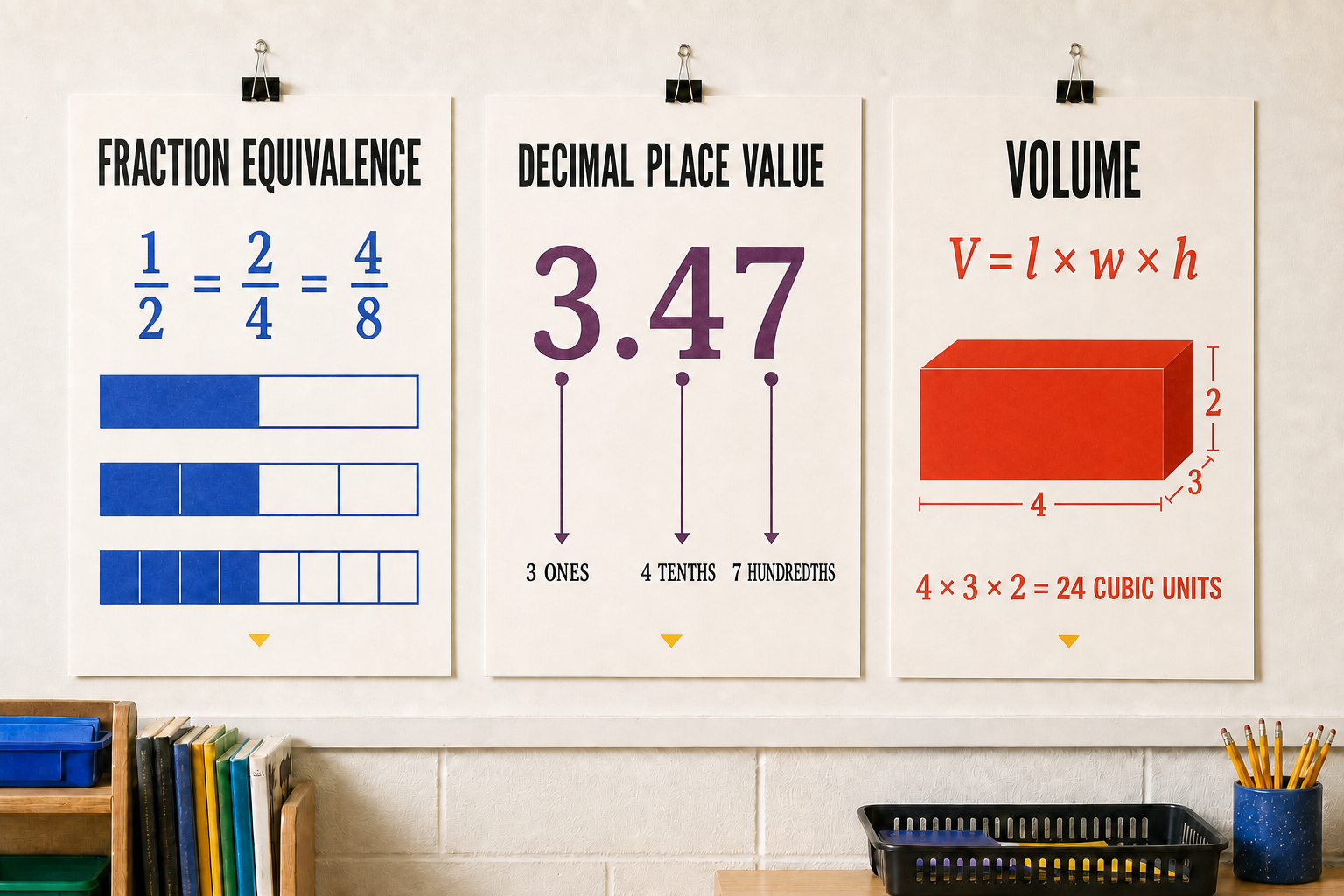 A refined classroom reference wall designed to make information easier to use.